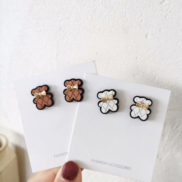 💙💕💕last one Cute Plaid Bears Stud Earrings - Picture 3 of 9
